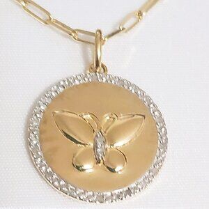14k Gold Over Sterling 1/10ct T.W. Diamond Butterfly Disc Pendant Necklace $350